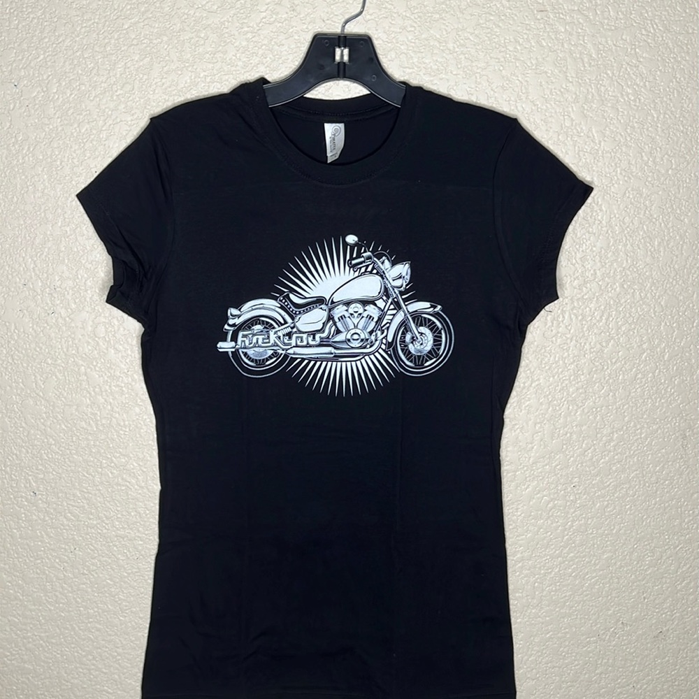 WOMENS Motorcycle TOP PIMA T-SHIRT FITTED with hidden message A few sizes NWOT
